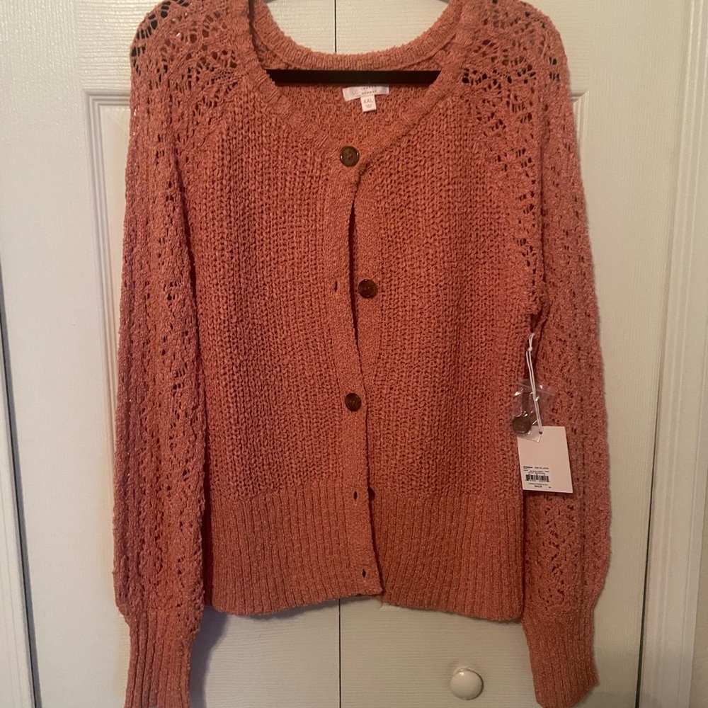 LC Lauren Conrad Pink Cardigan with Lace Detail